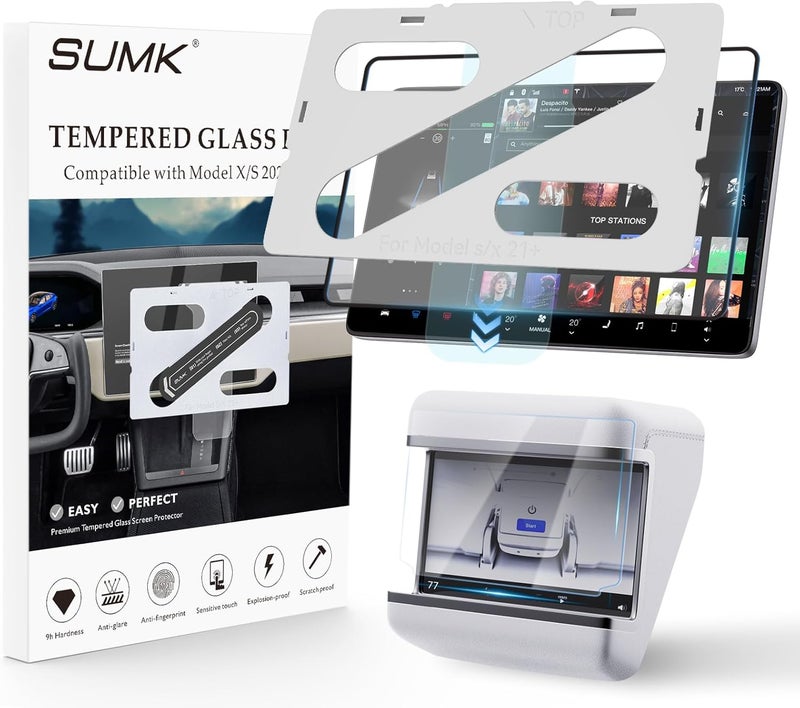 SUMK Tempered Glass Screen Protector for Tesla Model X/S Accessories 2021-2026 [9H & Anti-scratch & HD] - 2pcs - Image 1